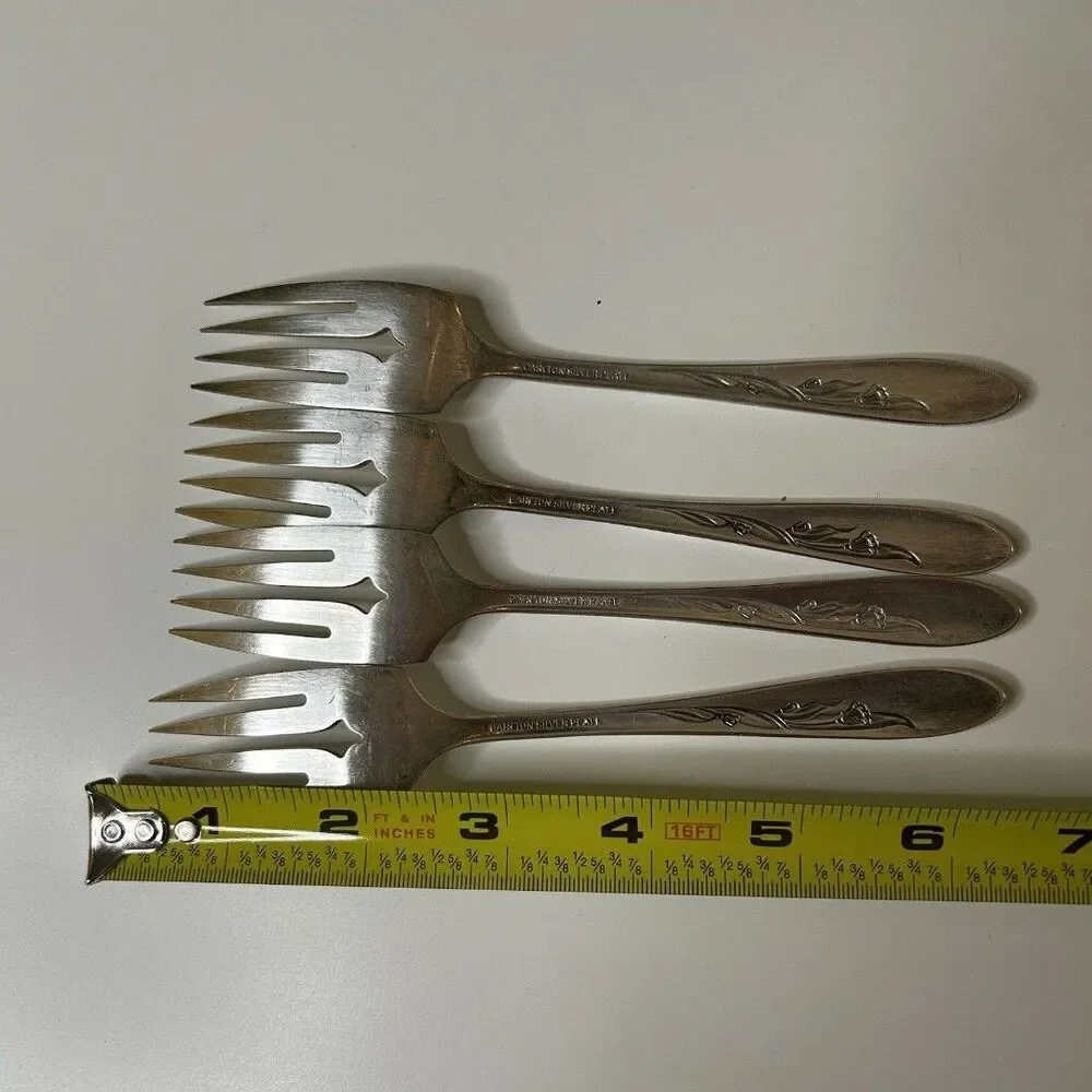 Carlton Silver Plate Salad Fork Set Of 4 Forks Cherie Pattern - Picture 7 of 12